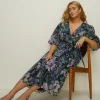 Hot Oasis Plus Size Lyanna Floral Organza Wrap Midi Dress Navy