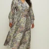 Sale Oasis Plus Size Mixed Printed Pussybow Midi Dress Multi