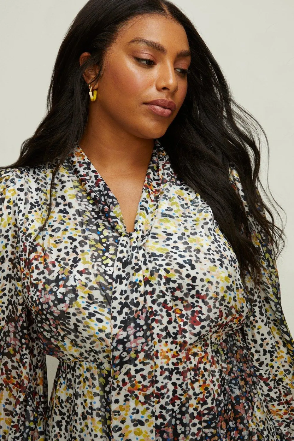 Sale Oasis Plus Size Mixed Printed Pussybow Midi Dress Multi
