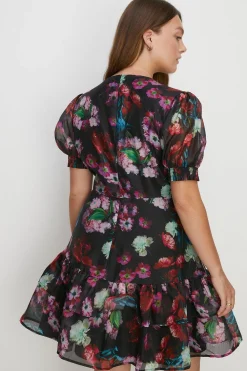 Clearance Oasis Plus Size Painted Floral Organza Dress Black