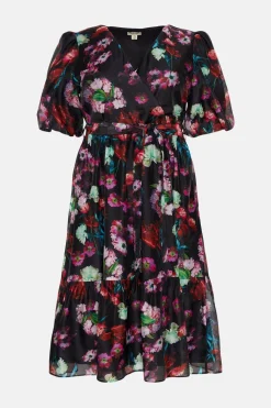 Best Oasis Plus Size Painted Floral Organza Wrap Dress Black