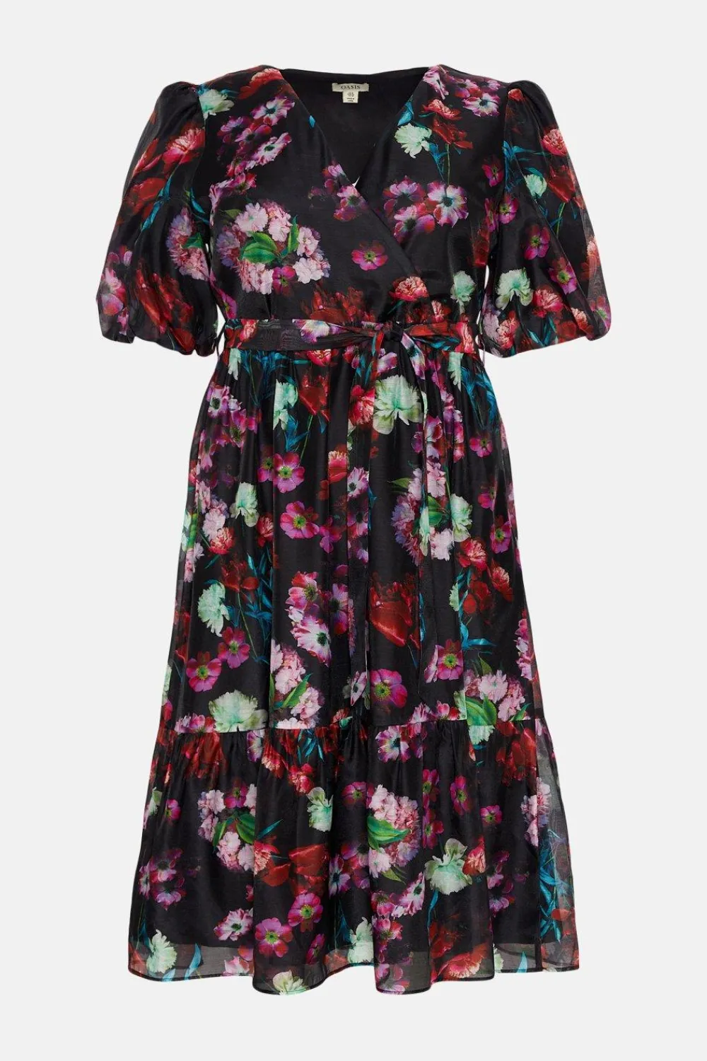 Best Oasis Plus Size Painted Floral Organza Wrap Dress Black