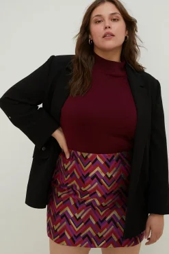 Sale Oasis Plus Size Patterned Jacquard Aline Skirt Pink