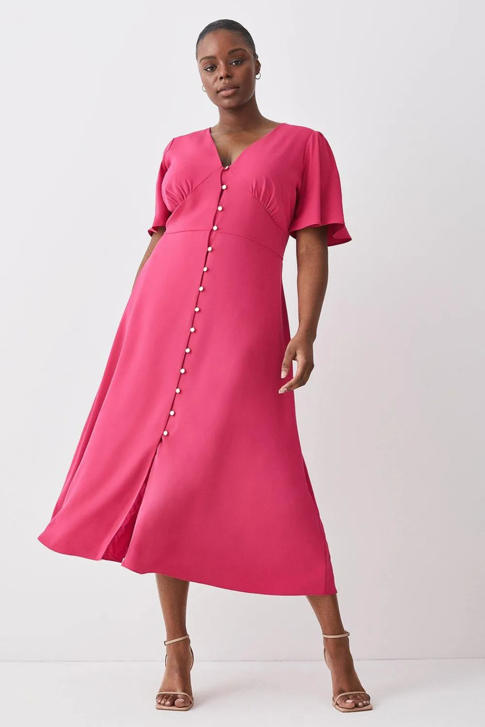 Discount Oasis Plus Size Premium Crepe Midi Tea Dress Pink