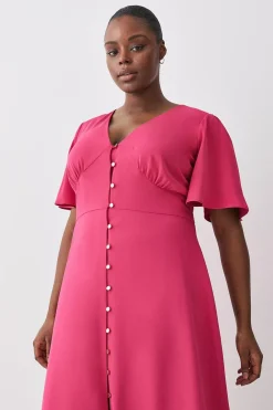 Discount Oasis Plus Size Premium Crepe Midi Tea Dress Pink