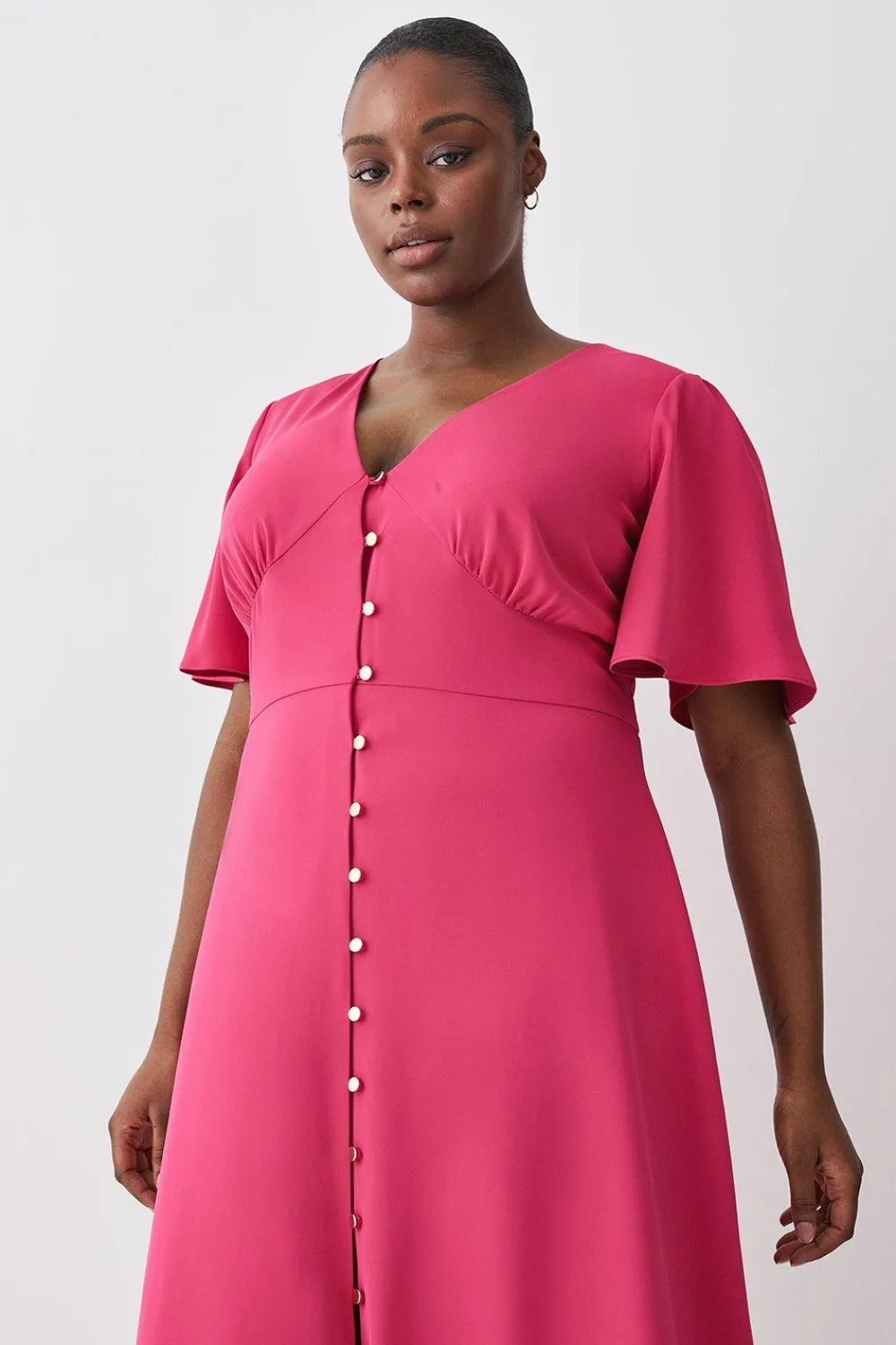 Discount Oasis Plus Size Premium Crepe Midi Tea Dress Pink