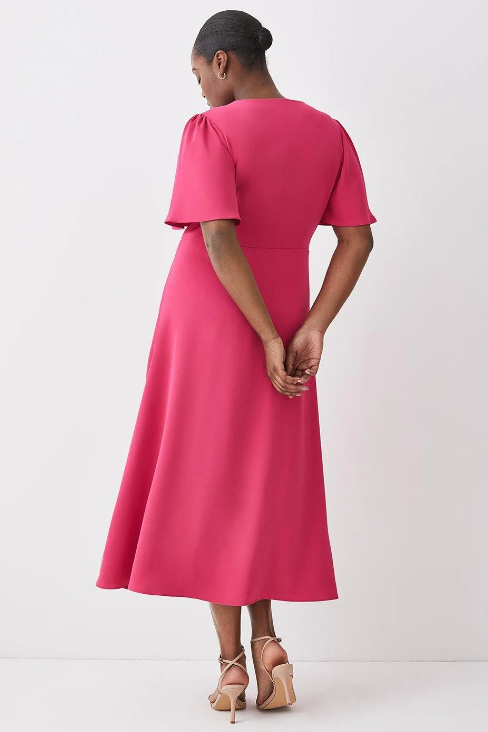 Discount Oasis Plus Size Premium Crepe Midi Tea Dress Pink