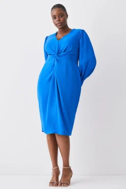 Outlet Oasis Plus Size Premium Crepe Twist Front Midi Dress Cobalt