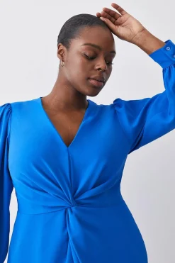 Outlet Oasis Plus Size Premium Crepe Twist Front Midi Dress Cobalt