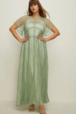 Discount Oasis Plus Size Premium Delicate Lace Maxi Dress Sage