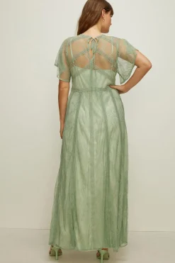 Discount Oasis Plus Size Premium Delicate Lace Maxi Dress Sage