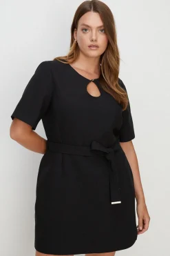 Sale Oasis Plus Size Premium Keyhole Belted Mini Dress Black