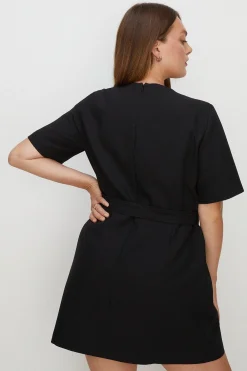 Sale Oasis Plus Size Premium Keyhole Belted Mini Dress Black