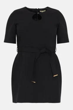 Sale Oasis Plus Size Premium Keyhole Belted Mini Dress Black