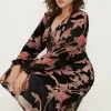 Online Oasis Plus Size Printed Velvet Devore Ruched Dress Black