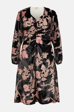Online Oasis Plus Size Printed Velvet Devore Ruched Dress Black