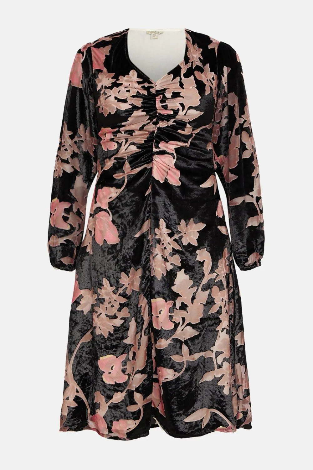 Online Oasis Plus Size Printed Velvet Devore Ruched Dress Black