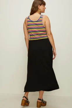 Hot Oasis Plus Size Rainbow Knit Mix Midi Dress Black