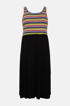 Hot Oasis Plus Size Rainbow Knit Mix Midi Dress Black