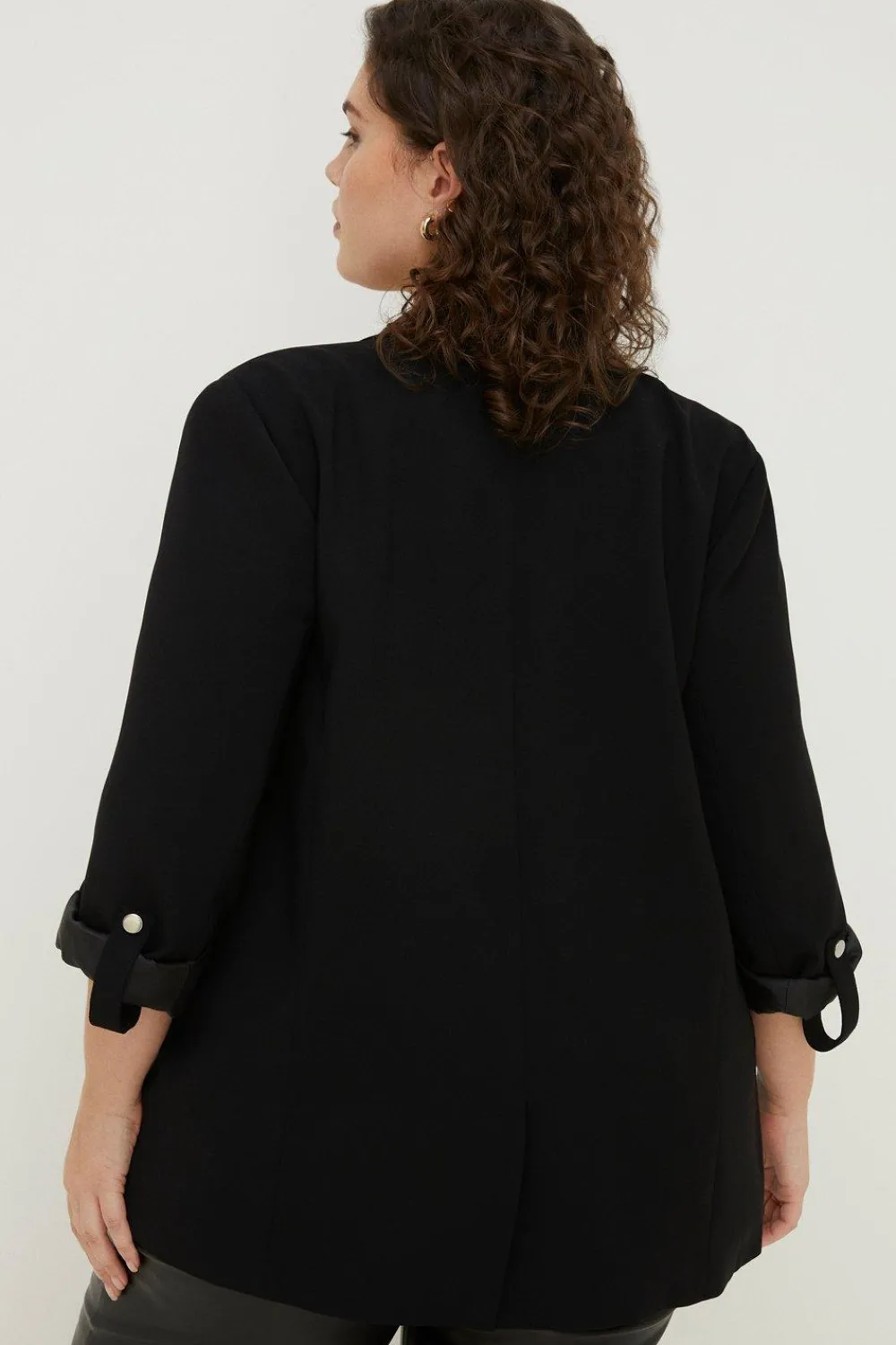 Hot Oasis Plus Size Roll Sleeve Tailored Blazer Black