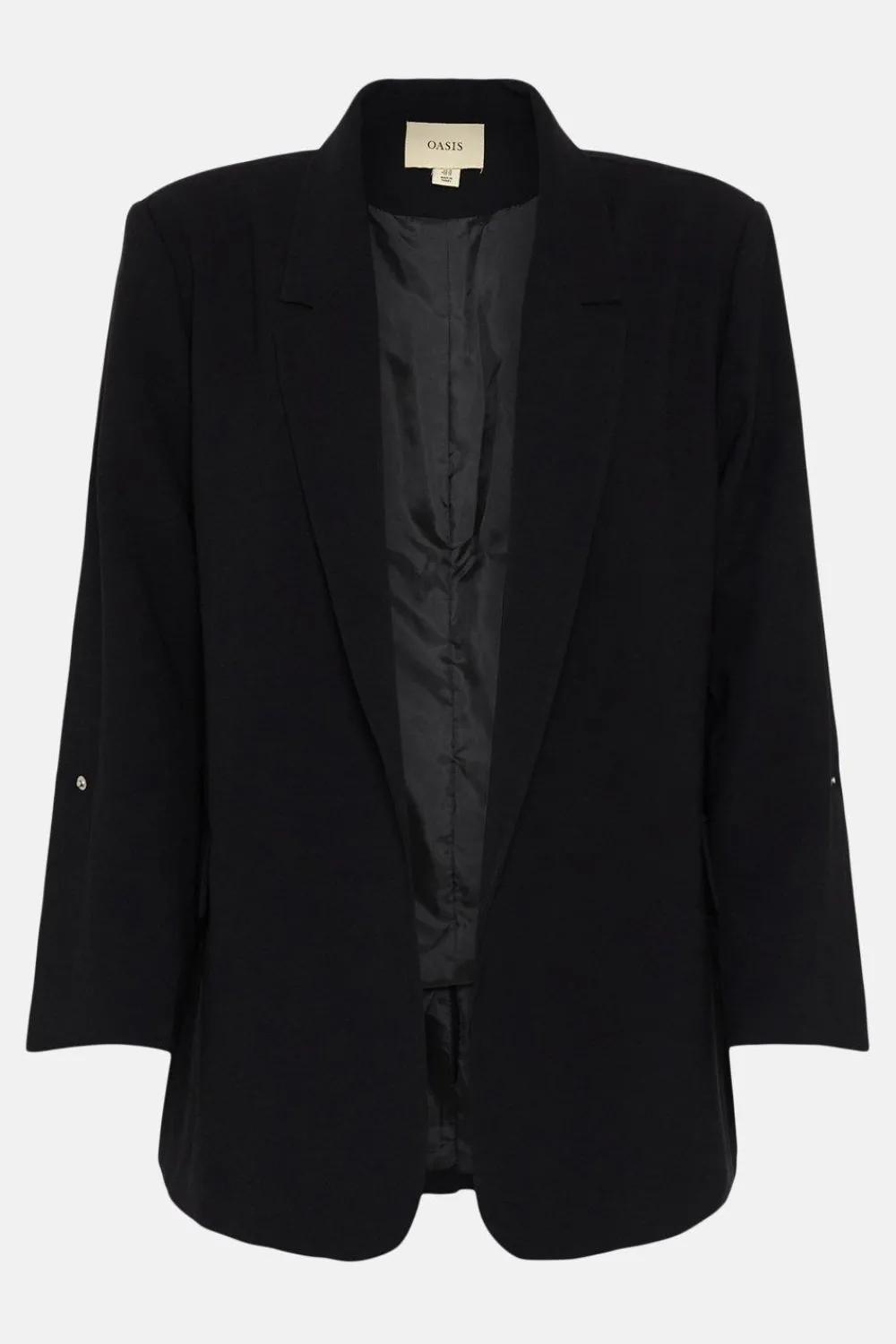 Hot Oasis Plus Size Roll Sleeve Tailored Blazer Black