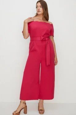 Hot Oasis Plus Size Scallop Belted Bardot Jumpsuit Pink