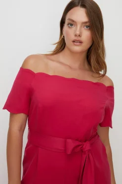 Hot Oasis Plus Size Scallop Belted Bardot Jumpsuit Pink