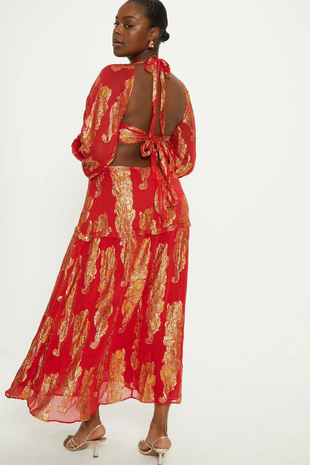 Clearance Oasis Plus Size Shimmer Jacquard Midi Dress Red