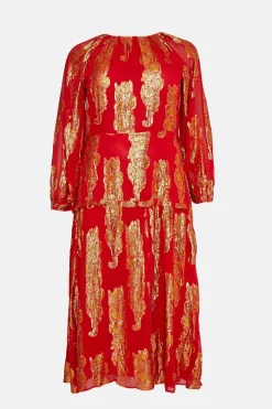 Clearance Oasis Plus Size Shimmer Jacquard Midi Dress Red