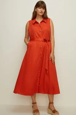 New Oasis Plus Size Sleeveless Midi Shirt Dress Burnt Orange
