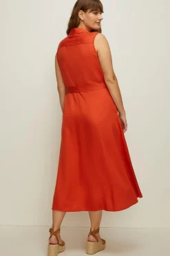 New Oasis Plus Size Sleeveless Midi Shirt Dress Burnt Orange
