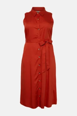New Oasis Plus Size Sleeveless Midi Shirt Dress Burnt Orange