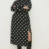 Hot Oasis Plus Size Spot Funnel Neck Belted Midi Black