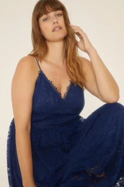 Sale Oasis Plus Size Strappy Lace Midaxi Dress Navy