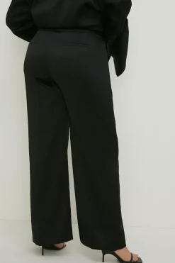 Sale Oasis Plus Size Stretch Satin Straight Leg Trouser Black