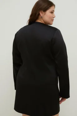 Fashion Oasis Plus Size Stretch Satin Tailored Blazer Dress Black