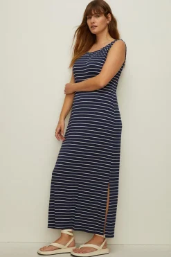 Discount Oasis Plus Size Stripe Scoop Neck Maxi Dress Navy