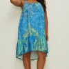 Sale Oasis Plus Size Textured Scarf Print Tie Back Mini Dress Blue