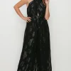 New Oasis Plus Size Tie Front Metallic Jumpsuit Black