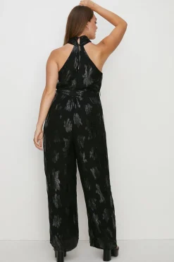 New Oasis Plus Size Tie Front Metallic Jumpsuit Black