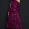 Hot Oasis Plus Size Tiered Halter Neck Metallic Dress Berry
