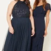 Outlet Oasis Plus Size Tonal Sequin Halterneck Midi Dress Navy