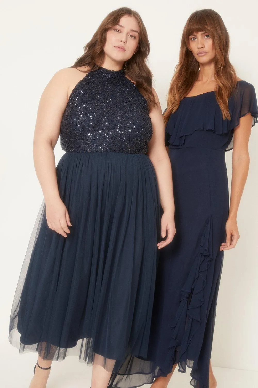Outlet Oasis Plus Size Tonal Sequin Halterneck Midi Dress Navy