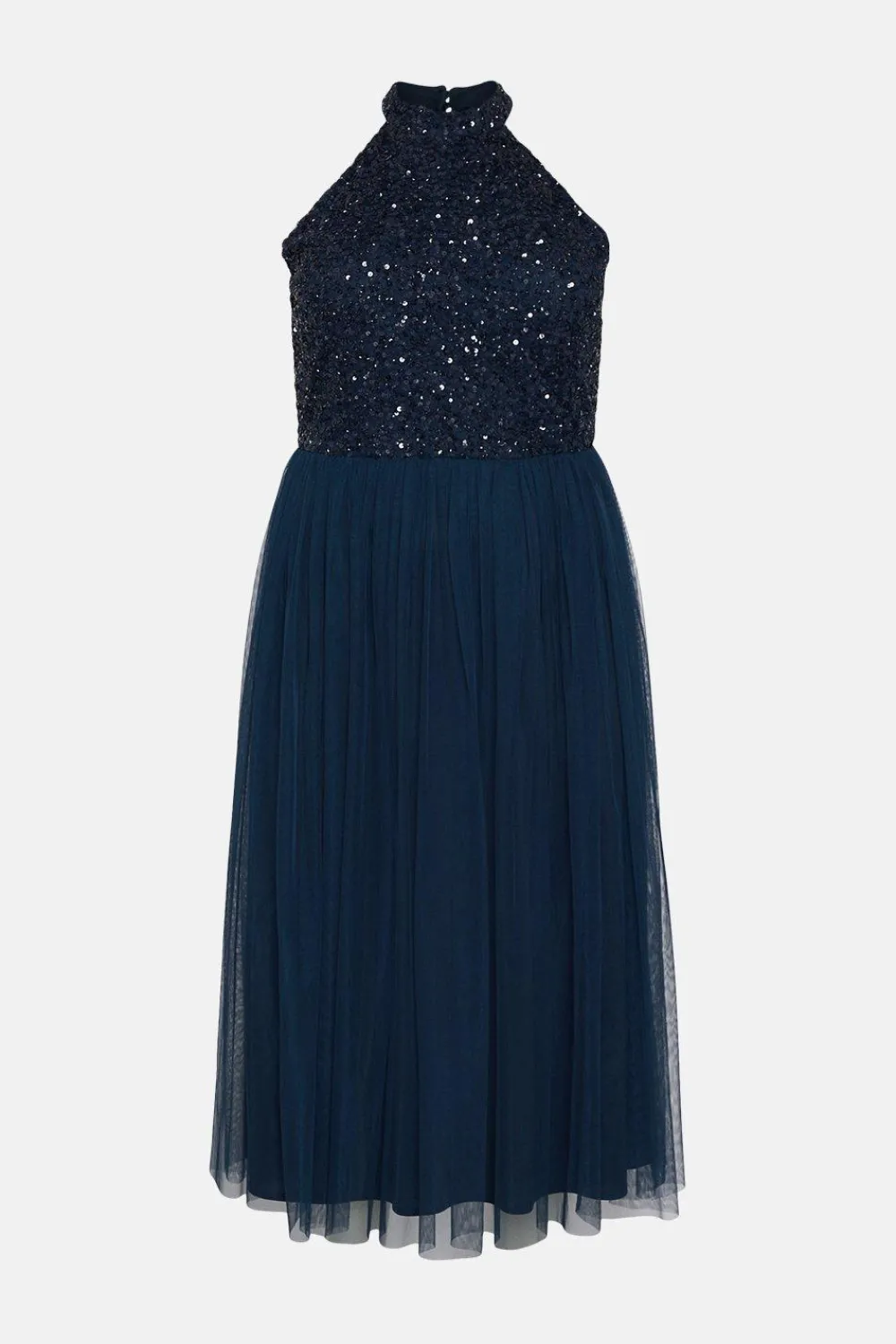 Outlet Oasis Plus Size Tonal Sequin Halterneck Midi Dress Navy