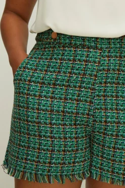 Online Oasis Plus Size Tweed Button Detail Shorts Green