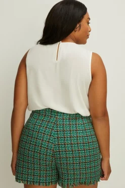 Online Oasis Plus Size Tweed Button Detail Shorts Green
