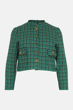New Oasis Plus Size Tweed Pocket Detail Jacket Green