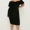 Fashion Oasis Plus Size Velvet Ruched Bardot Midi Dress Black