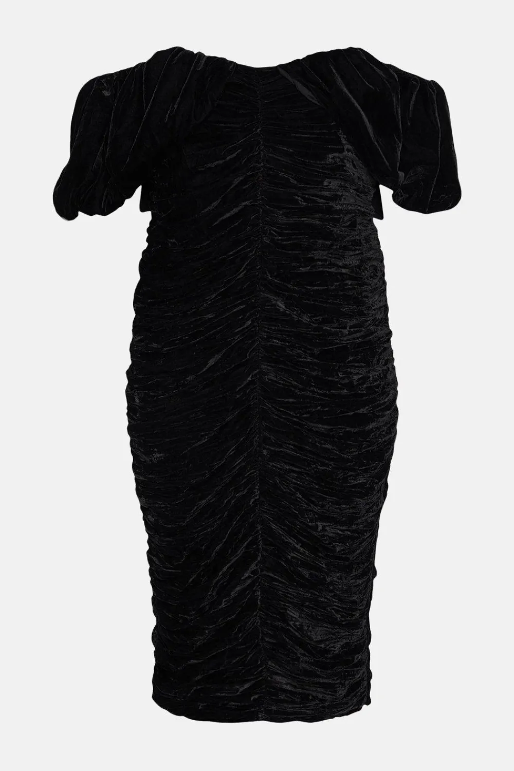 Fashion Oasis Plus Size Velvet Ruched Bardot Midi Dress Black