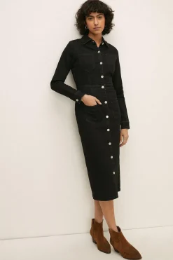 Hot Oasis 4 Pocket Denim Midi Dress Black